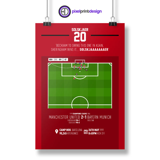 Ole Gunnar Solskjaer | 90+3 Winner 1999! (MUN 2-1 BAY) Goal Print | Poster