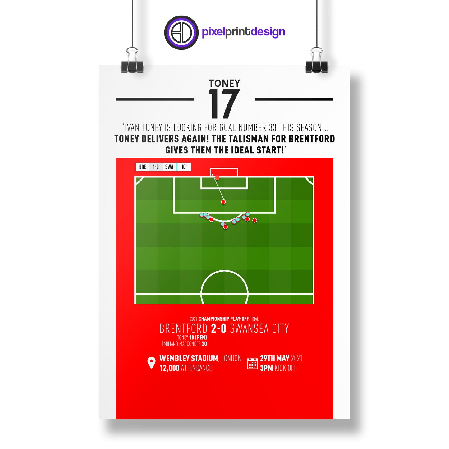 Ivan Toney | Opener From The Spot In Play-Off Final (BRE 2-0 SWA) Goal Print | Poster