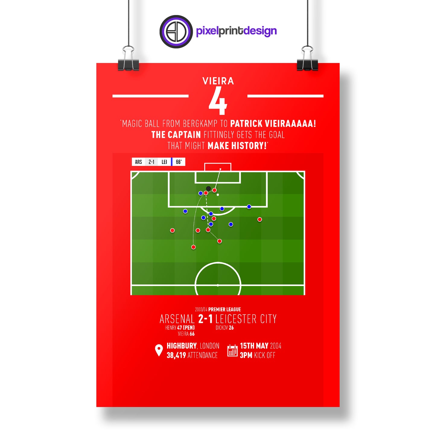 Patrick Vieira | History Making Goal In Invincibles Season (ARS 2-1 LEI) Goal Print | Poster