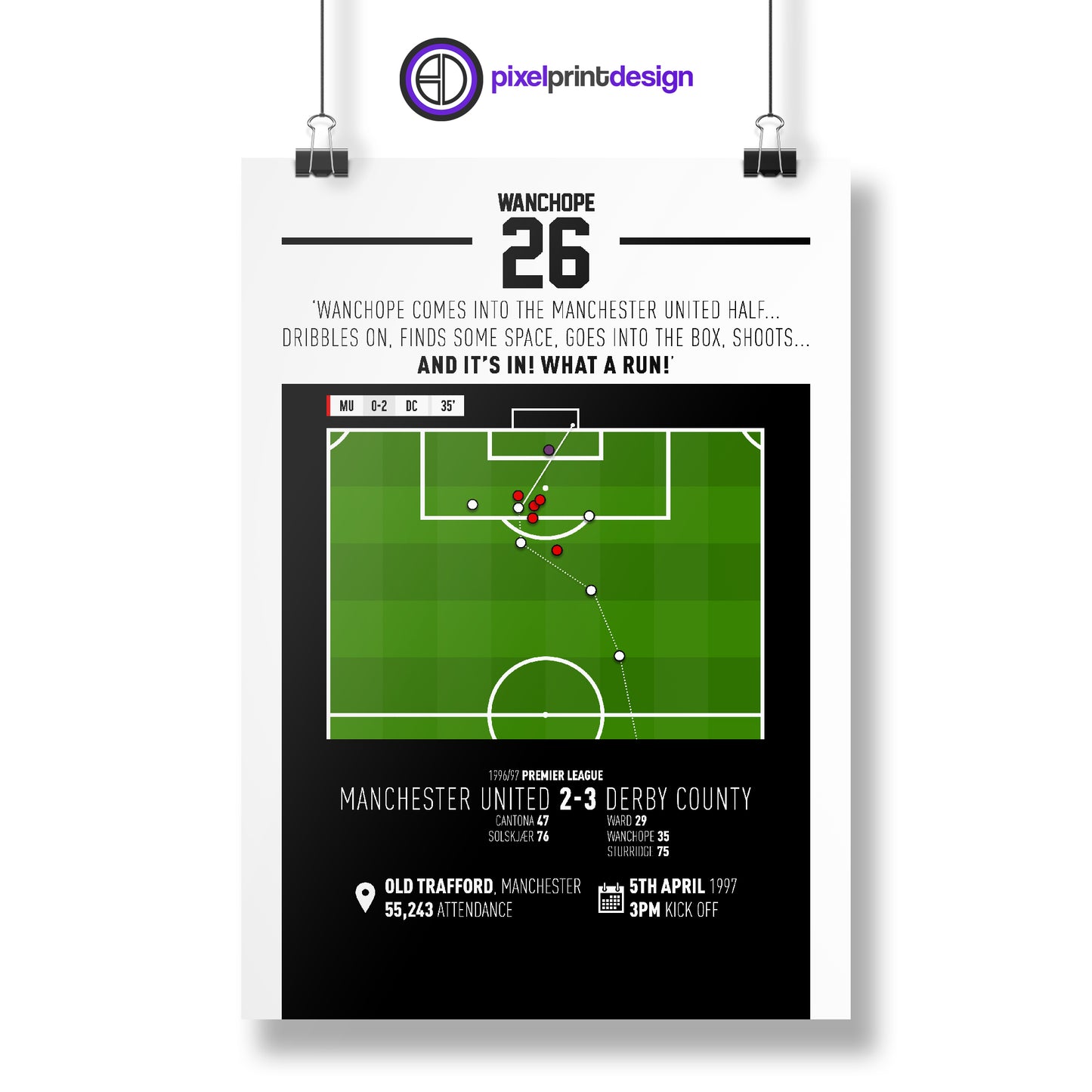 Paulo Wanchope | Brilliant Solo Goal In Big Win (MU 2-3 DER) Goal Print | Poster