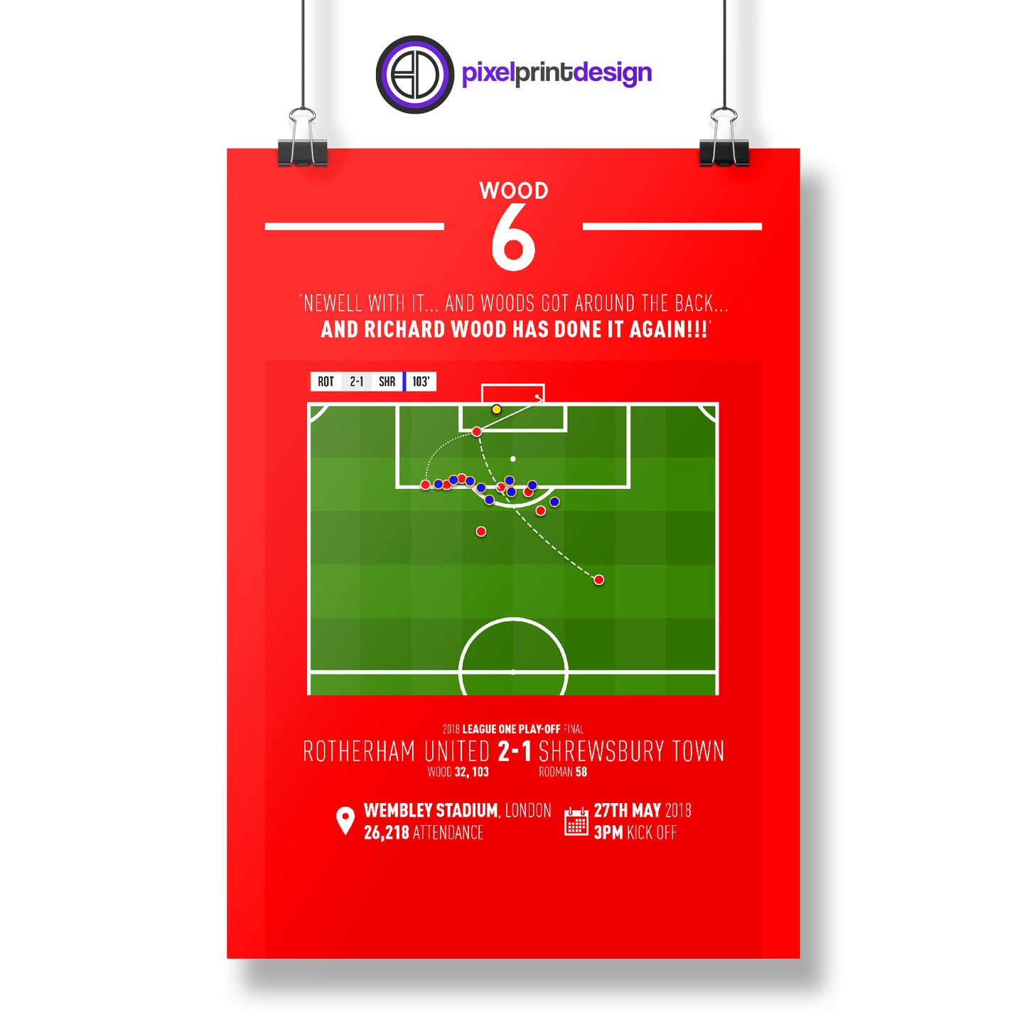 Richard Wood | Extra Time Winner In Play-Off Final (ROT 2-1 SHR) Goal Print | Poster
