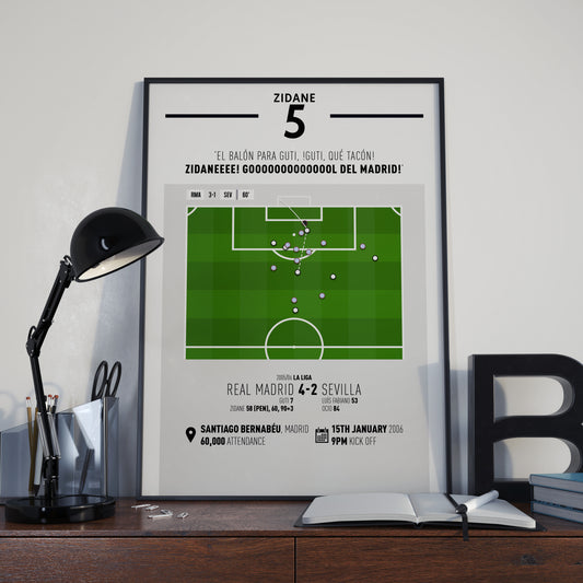 Zinedine Zidane | 2nd Goal On Way To Hat-Trick Via Incredible Guti Assist (RMA 4-2 SEV) Goal Print | Poster